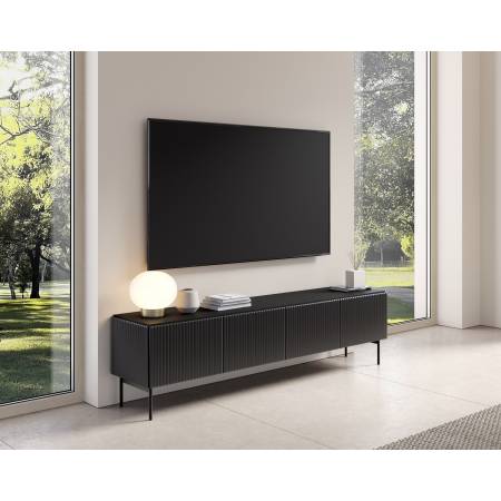 Duża Szafka pod telewizor ryflowana czarna RTV 195 cm MIGEL